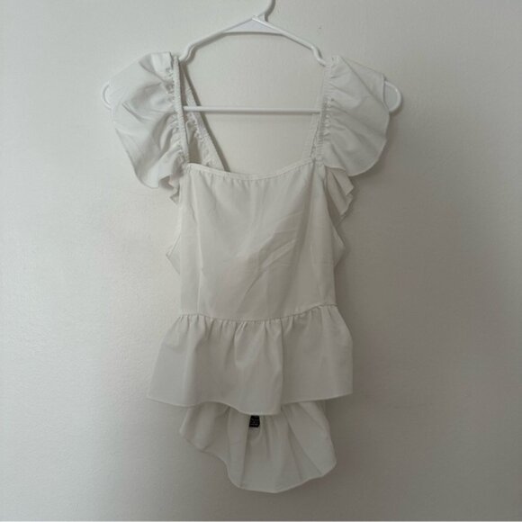 SHEIN Tops - SHEIN White Puff Sleeve Peplum Blouse
